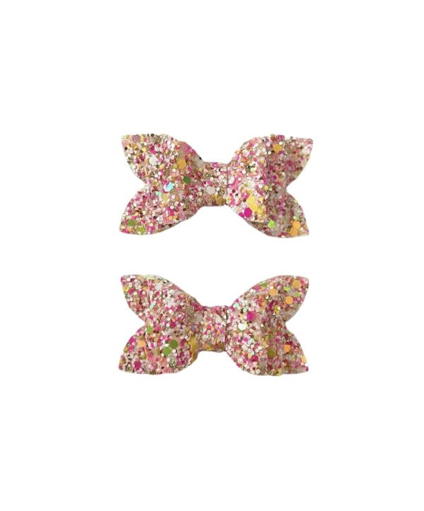 2.5” Pink Lemonade Glitter Pigtail Bows - Image 3