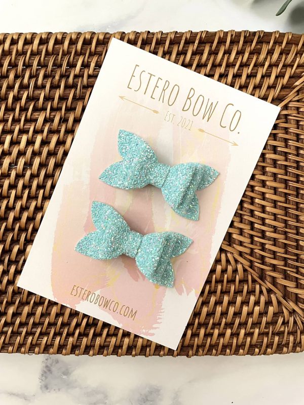 2.5” Aqua Blue Glitter Pigtail Bows