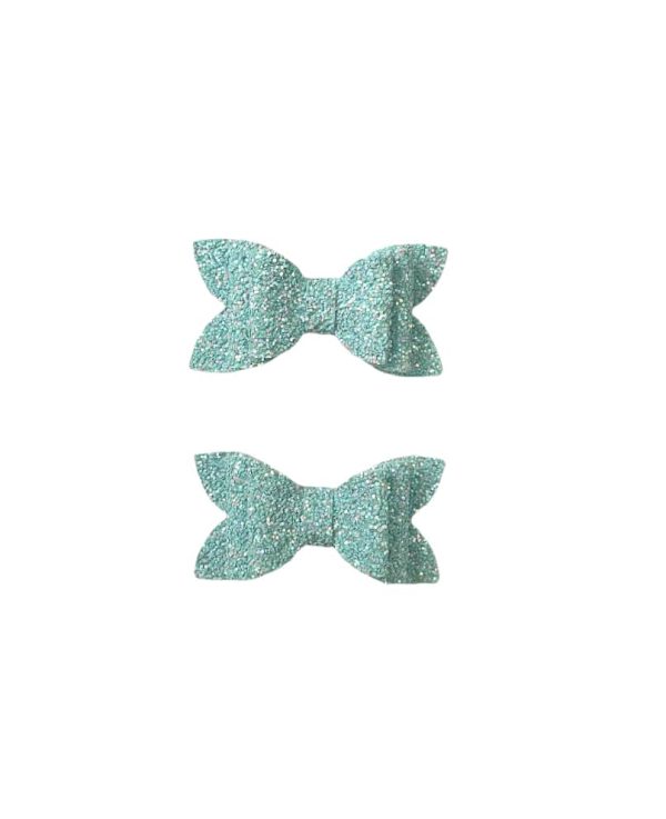 2.5” Aqua Blue Glitter Pigtail Bows - Image 3