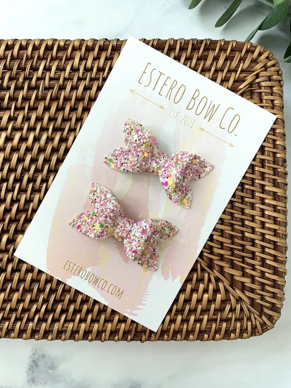 2.5” Pink Lemonade Glitter Pigtail Bows - Image 2