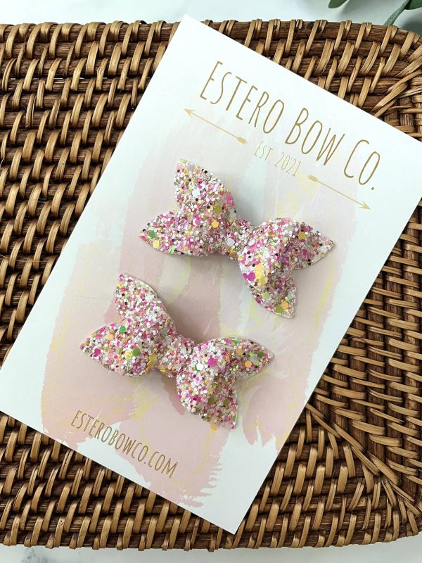 2.5” Pink Lemonade Glitter Pigtail Bows