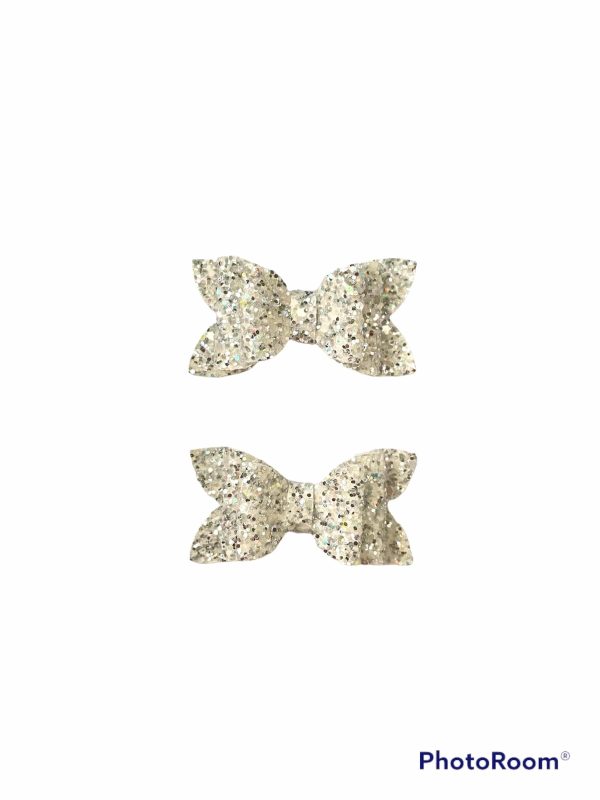 2.5” Silver Sparkle Glitter Pigtail Bows - Image 2