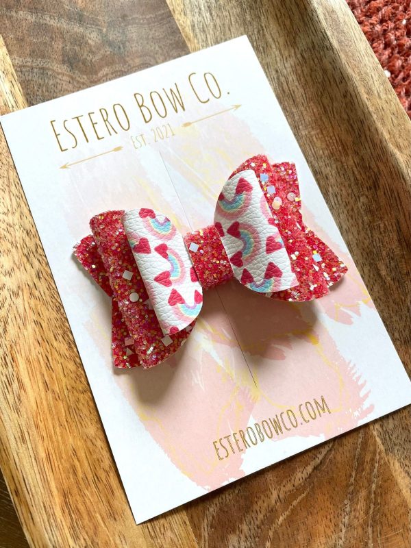 3.5” Rainbow Hearts Hair Bow - Image 3