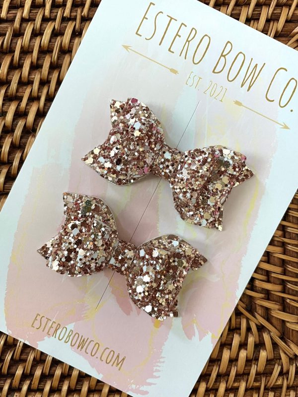 2.5” Salted Caramel Glitter Pigtail Bows - Image 2