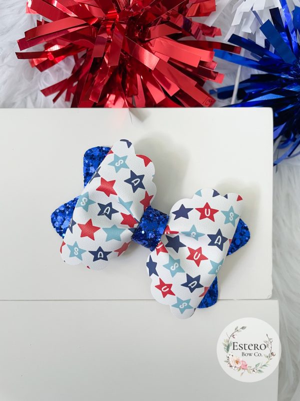 3.5” Scalloped Pinch USA Hair Bow