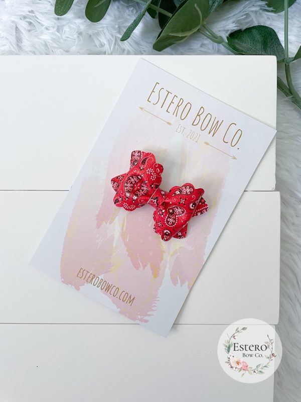 2.5" Scalloped Pinch Red Bandana Bow - Image 4