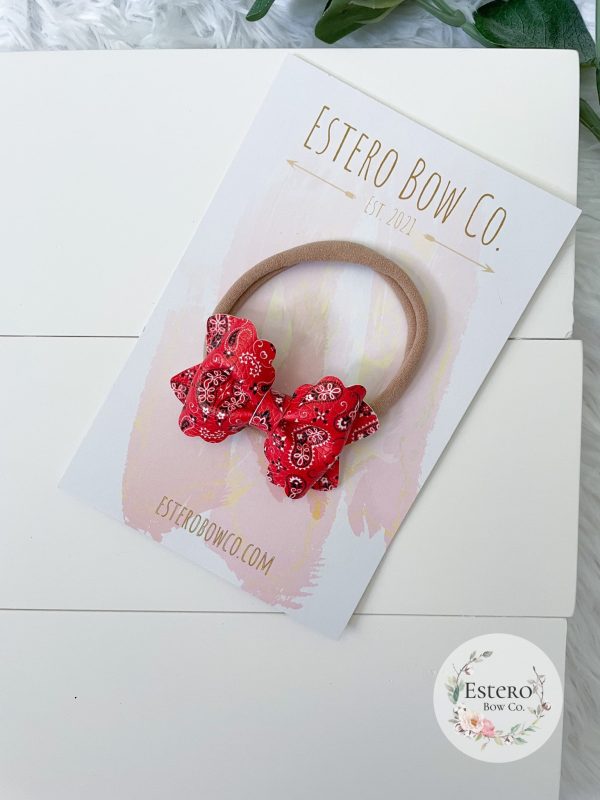 2.5" Scalloped Pinch Red Bandana Bow - Image 3