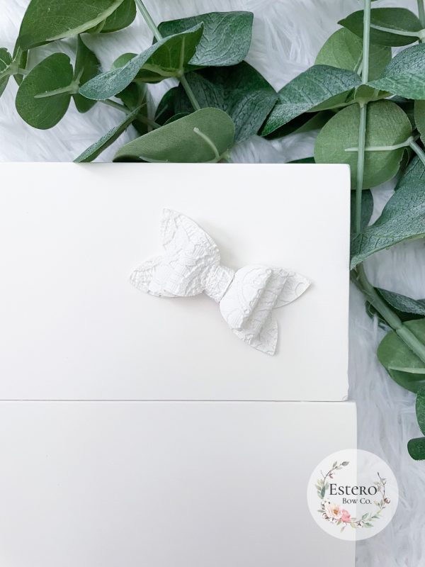 2.5" White Vegan Leather Hair Bow