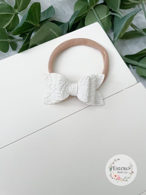 2.5" White Vegan Leather Hair Bow - Image 2