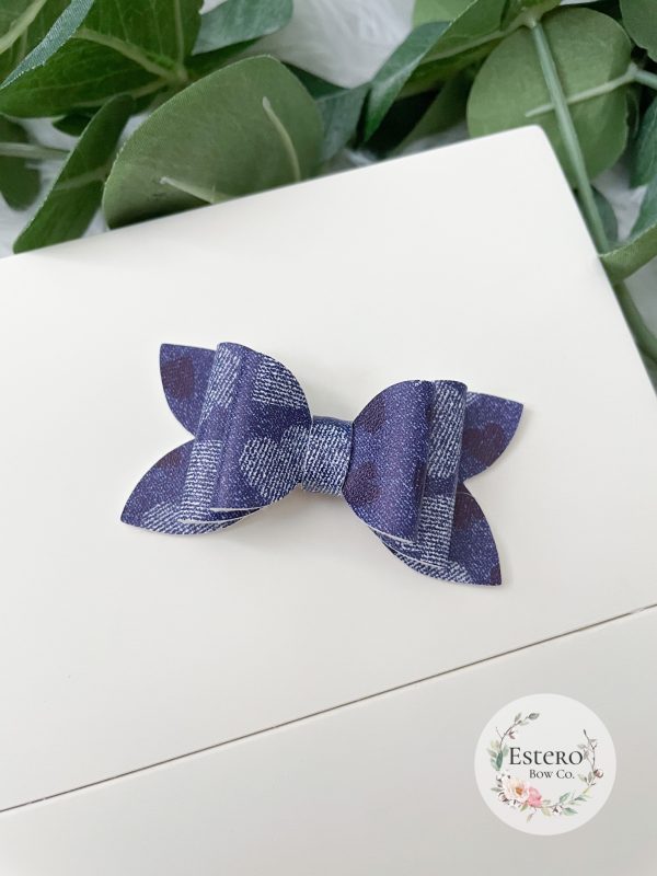 2.5" Denim Hearts Hair Bow