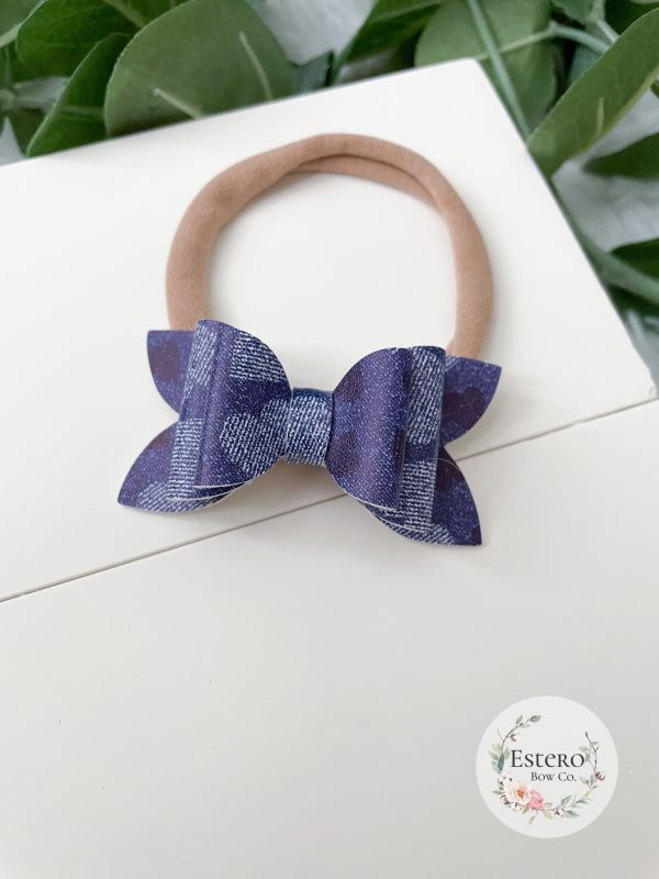 2.5" Denim Hearts Hair Bow - Image 4