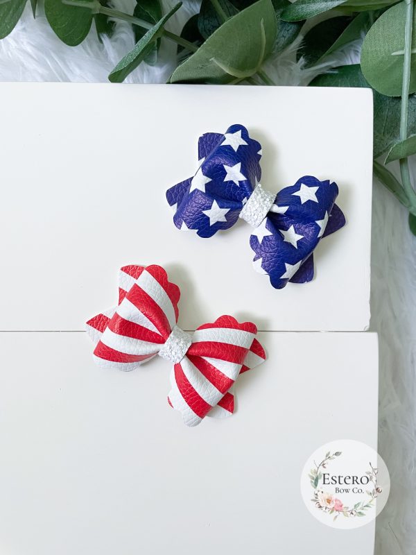 2.5" Scalloped Pinch 4th of July Pigtail Bows