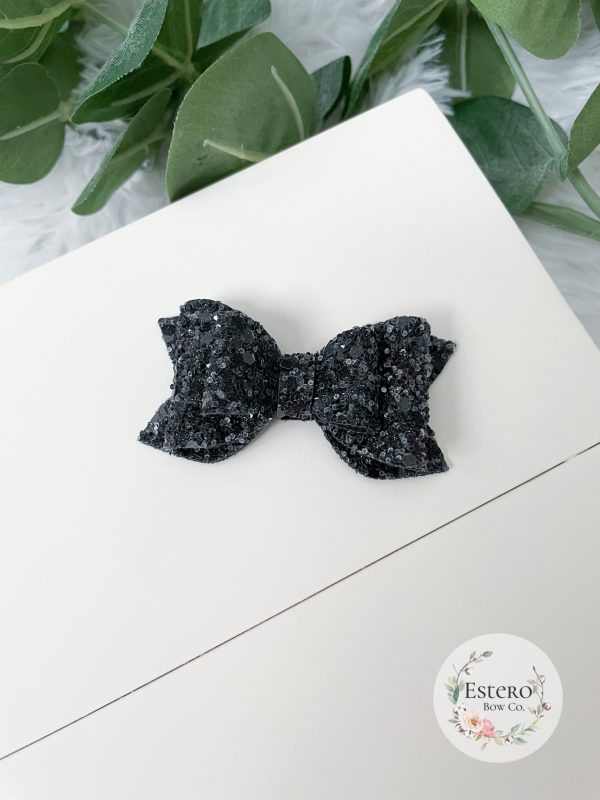 2.5" Black Glitter Hair Bow - Image 3