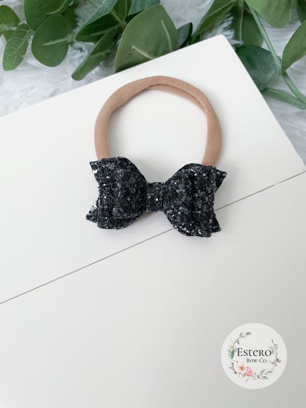 2.5" Black Glitter Hair Bow - Image 2