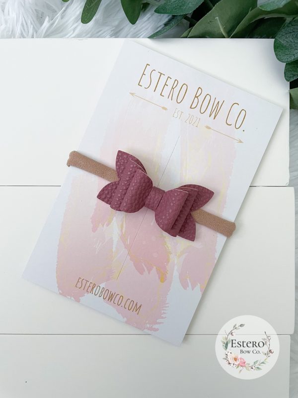 2.5" Mauve Vegan Leather Hair Bow - Image 2