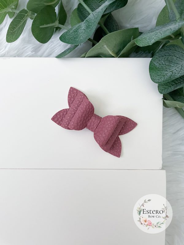 2.5" Mauve Vegan Leather Hair Bow - Image 3