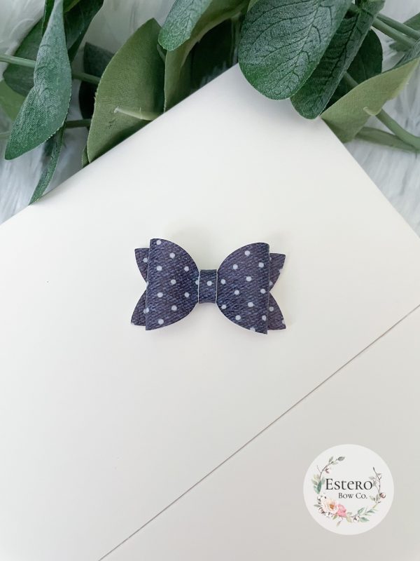 1.72” Polka Dot Denim Vegan Leather Hair Bow