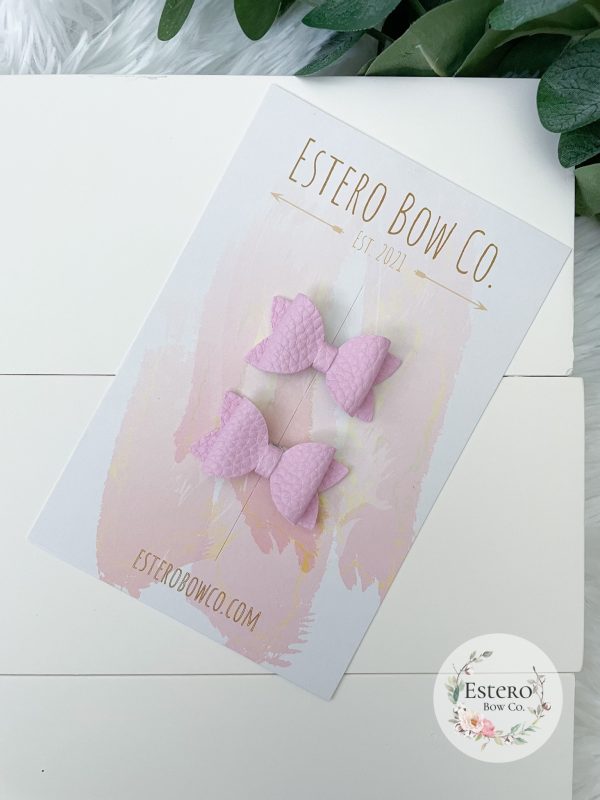 1.72” Pink Vegan Leather Pigtail Bows - Image 2