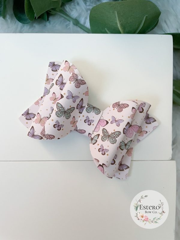 3.5” Butterfly Vegan Leather Hair Bow - Image 2