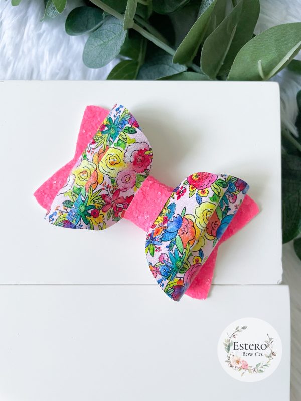 3.5” Hot Pink Floral Hair Bow - Image 3