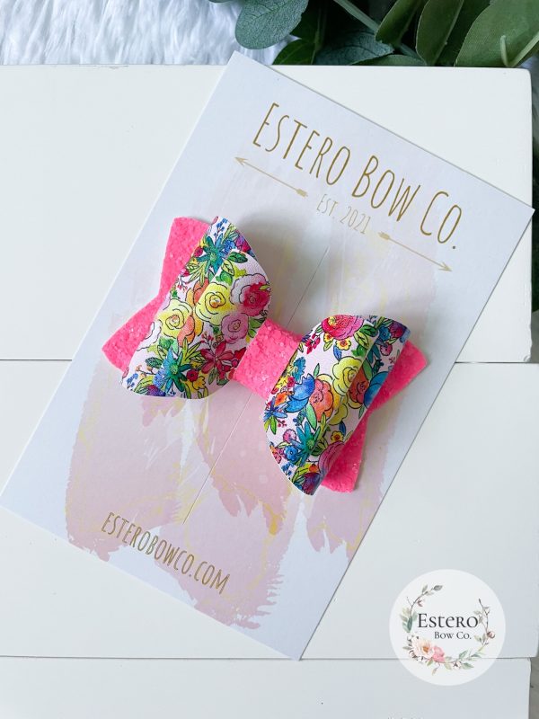 3.5” Hot Pink Floral Hair Bow - Image 4