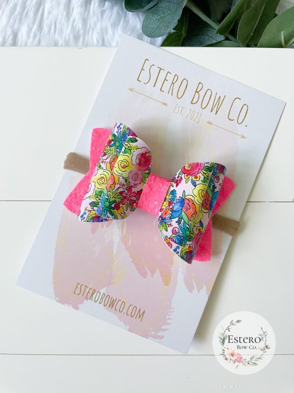 3.5” Hot Pink Floral Hair Bow - Image 2