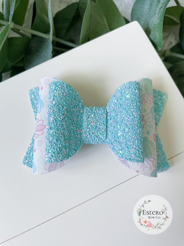 3.5” Blue Glitter Shells Hair Bow