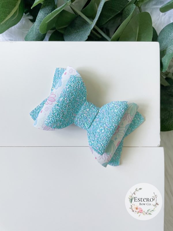 3.5” Blue Glitter Shells Hair Bow - Image 2