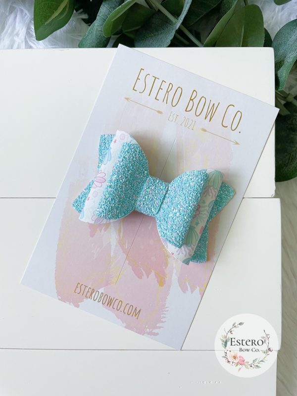 3.5” Blue Glitter Shells Hair Bow - Image 3