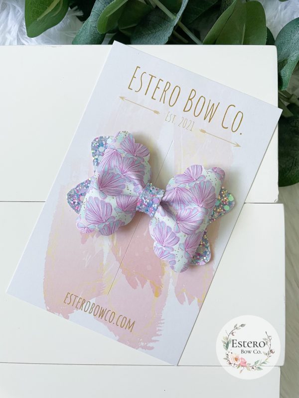 3.5” Mermaid Glitter Shell Hair Bow - Image 3