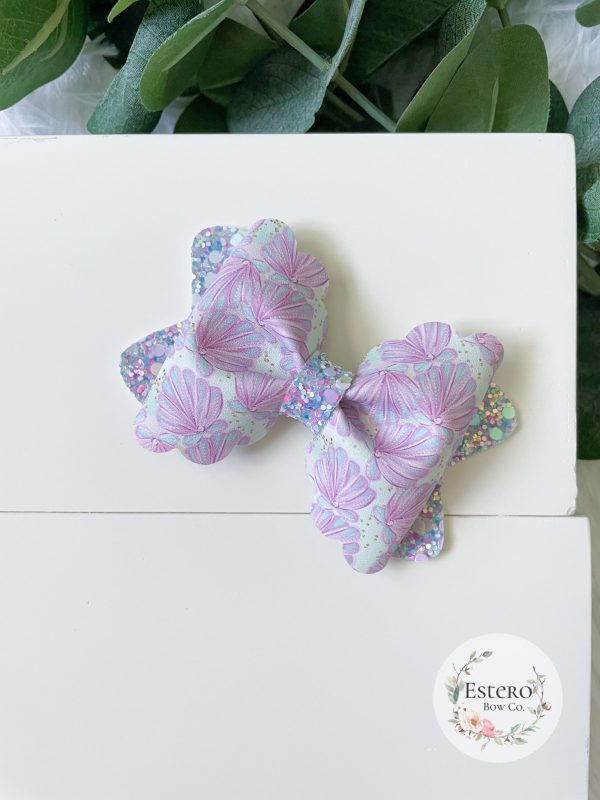 3.5” Mermaid Glitter Shell Hair Bow - Image 2