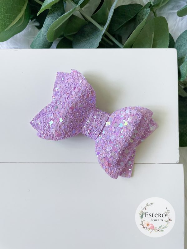 3.5” Purple Glitter Hair Bow - Image 2