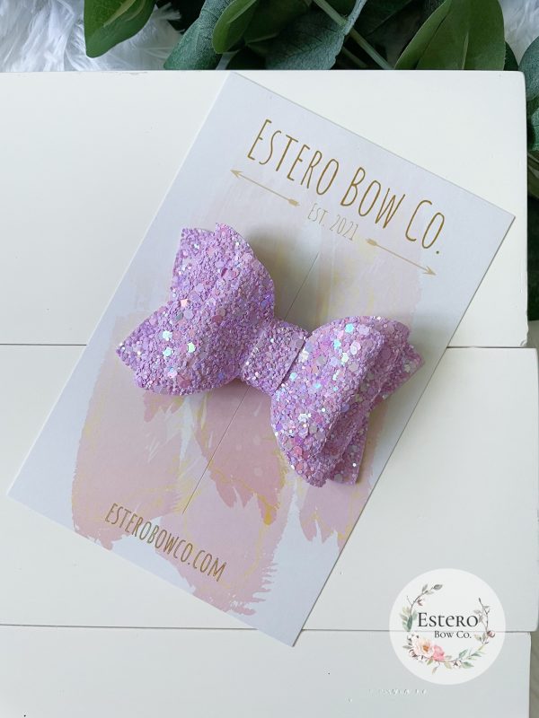 3.5” Purple Glitter Hair Bow - Image 3