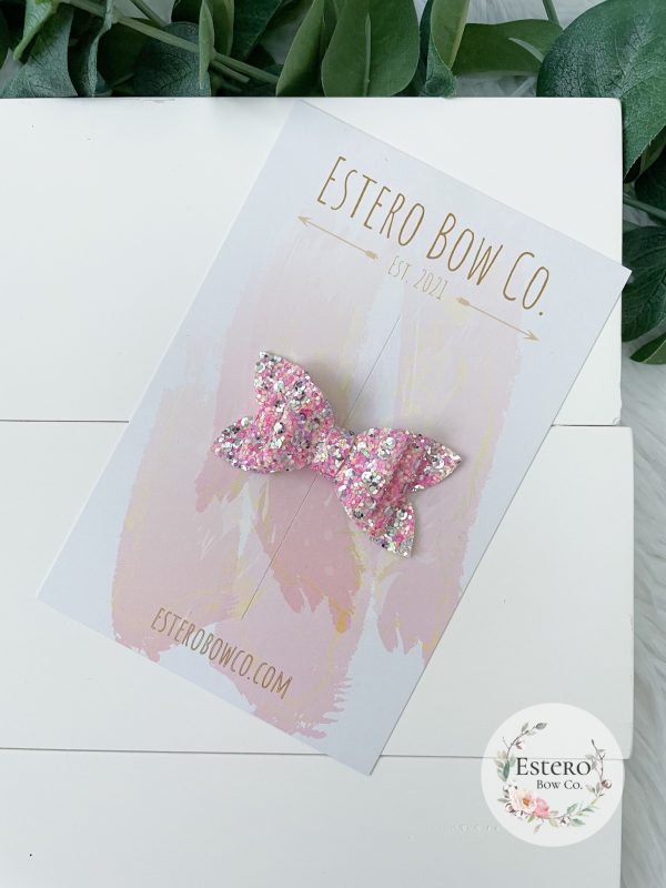 2.5" Pink Chunky Glitter Hair Bow - Image 3