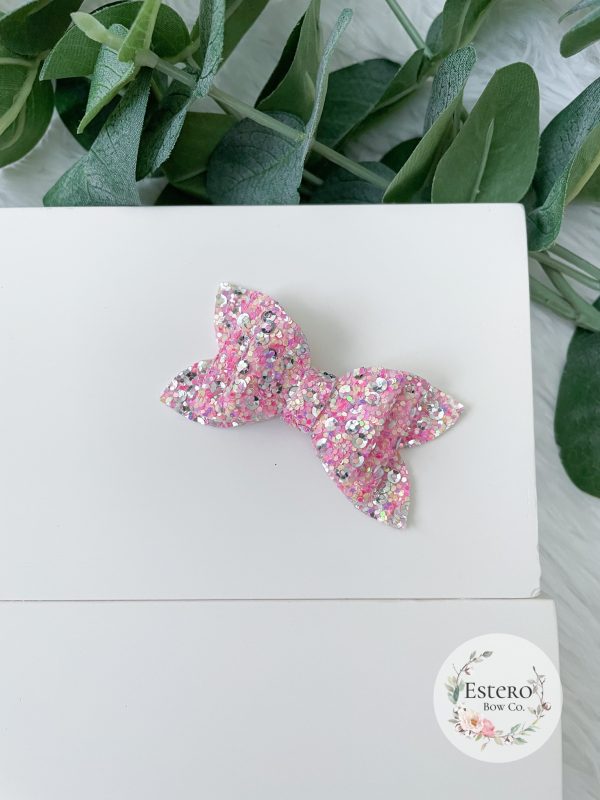 2.5" Pink Chunky Glitter Hair Bow - Image 2