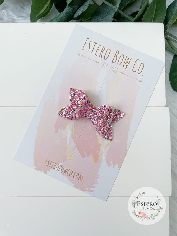 2.5" Pink Party Glitter Hair Bow - Image 2