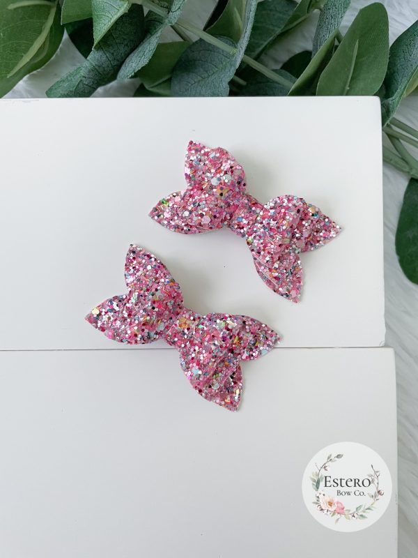 2.5" Pink Party Glitter Hair Bow - Image 3