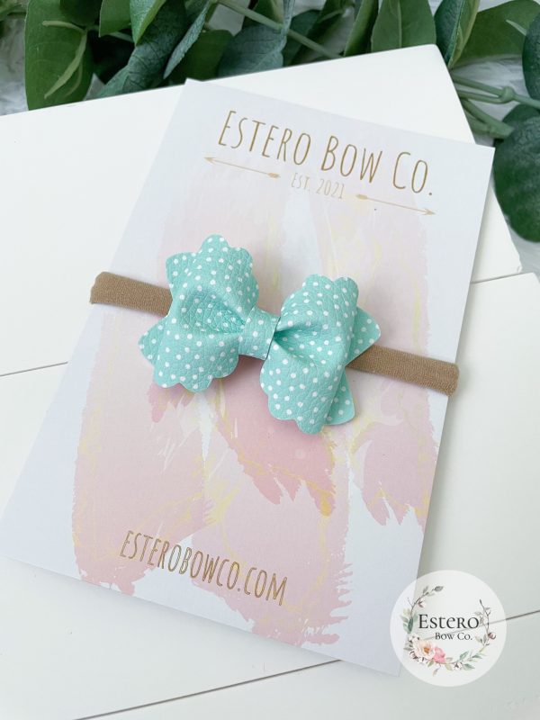 2.5" Sea Green Polka Dots Hair Bow - Image 3