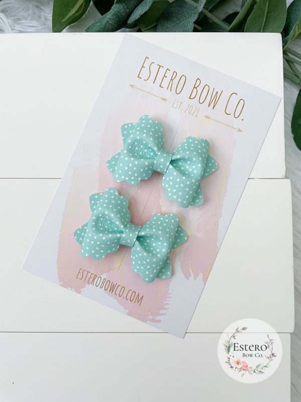 2.5" Sea Green Polka Dots Hair Bow - Image 2