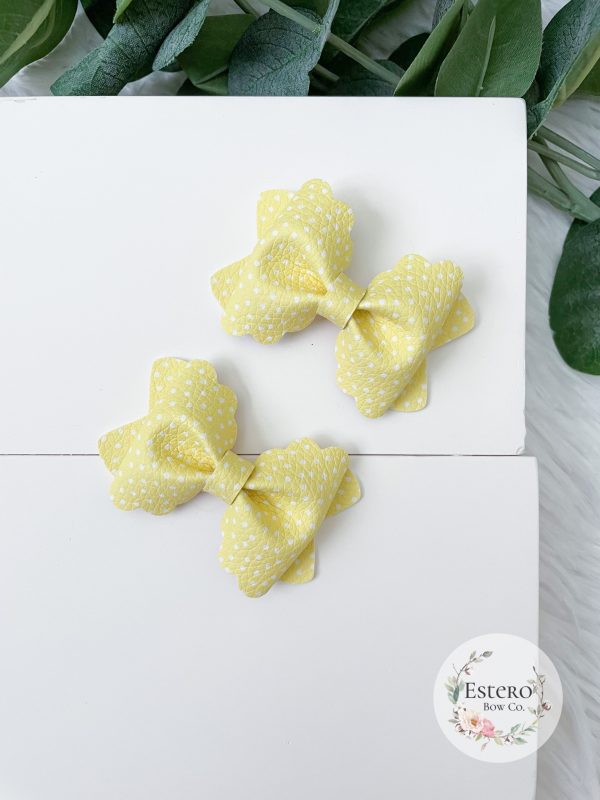 2.5" Yellow Polka Dots Hair Bow - Image 2