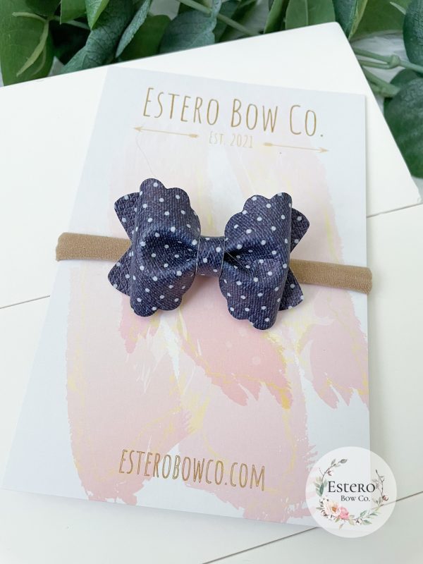 2.5" Denim Polka Dots Hair Bow - Image 3