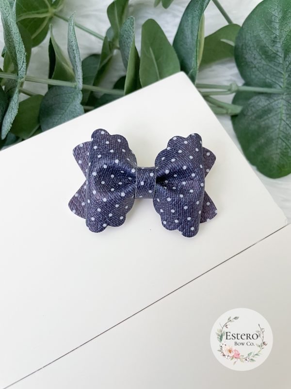 2.5" Denim Polka Dots Hair Bow