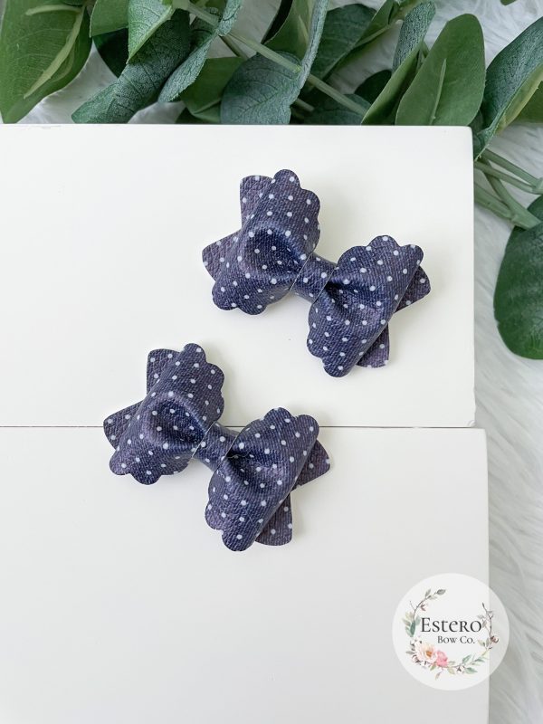 2.5" Denim Polka Dots Hair Bow - Image 2