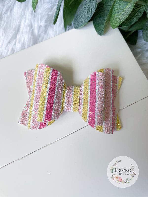 3.5” Pink Lemonade Summer Stripes Hair Bow