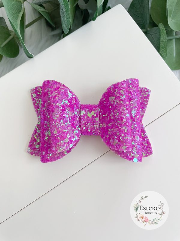 3.5” Magenta Glitter Hair Bow - Image 2