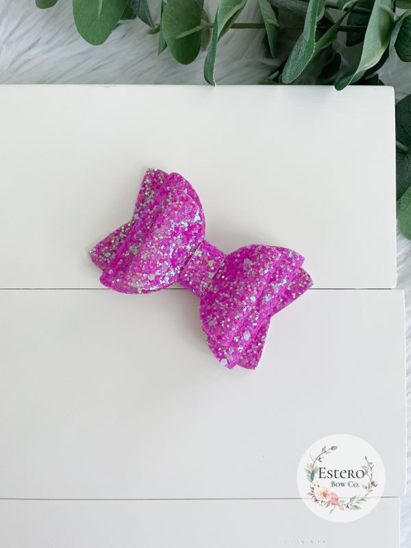 3.5” Magenta Glitter Hair Bow - Image 4