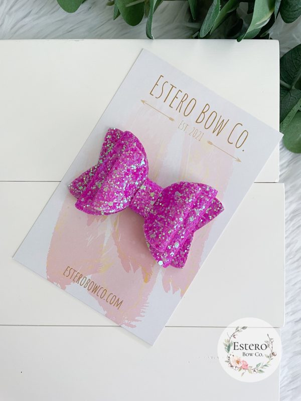 3.5” Magenta Glitter Hair Bow - Image 3