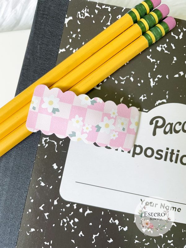 Pink Checker Floral Snap Clip