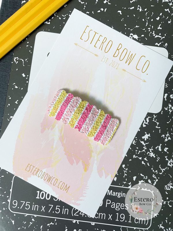 Pink Lemonade Stripes Glitter Snap Clip