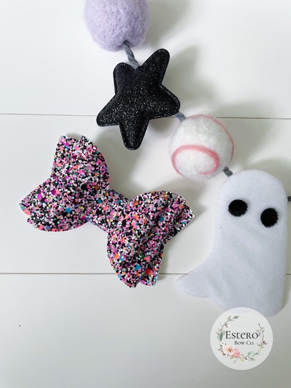 3.5” Halloween Party Glitter Hair Bow - Image 3